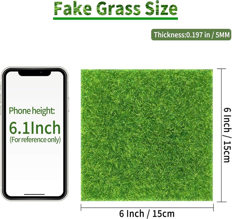 KAEZDD 6 Pieces of 6x6 Inches Fake Grass for Crafts - Artificial Grass - DIY Mini Garden Decor - Faux Turf Squares - Image 2